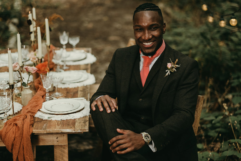 Woods Wedding Tom Jeavons Photography Groom Suit Orange Tie