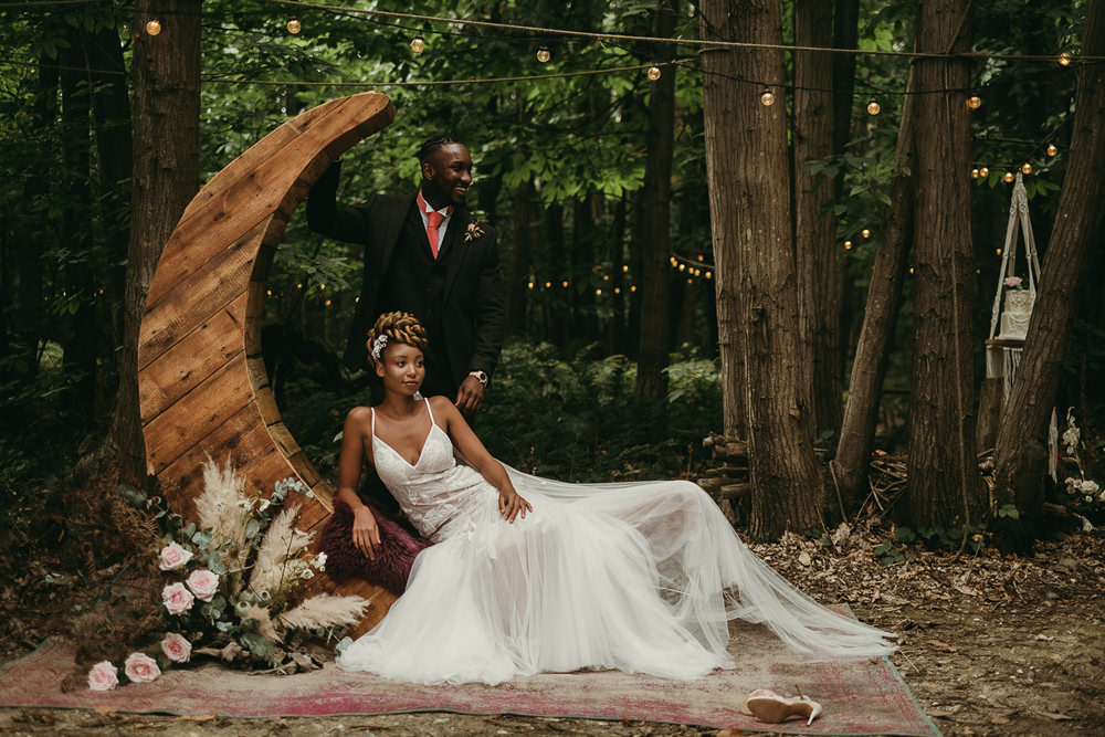Crescent Moon Backdrop Woods Wedding Tom Jeavons Photography