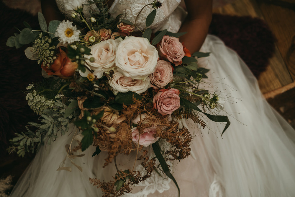 Bouquet Flowers Bride Bridal Rose Greenery Woods Wedding Tom Jeavons Photography