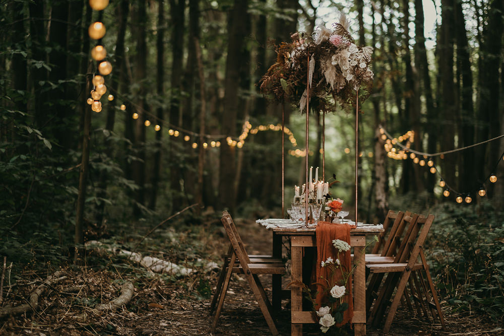 Table Tablescape Decor Candles Flowers Lighting Woods Wedding Tom Jeavons Photography