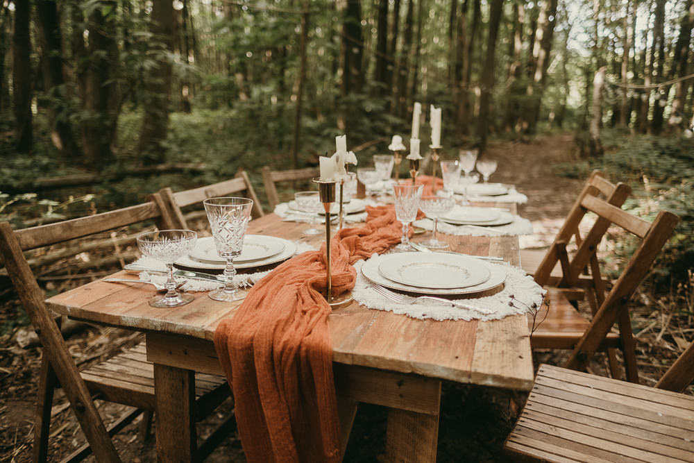 Table Tablescape Decor Candles Flowers Lighting Woods Wedding Tom Jeavons Photography