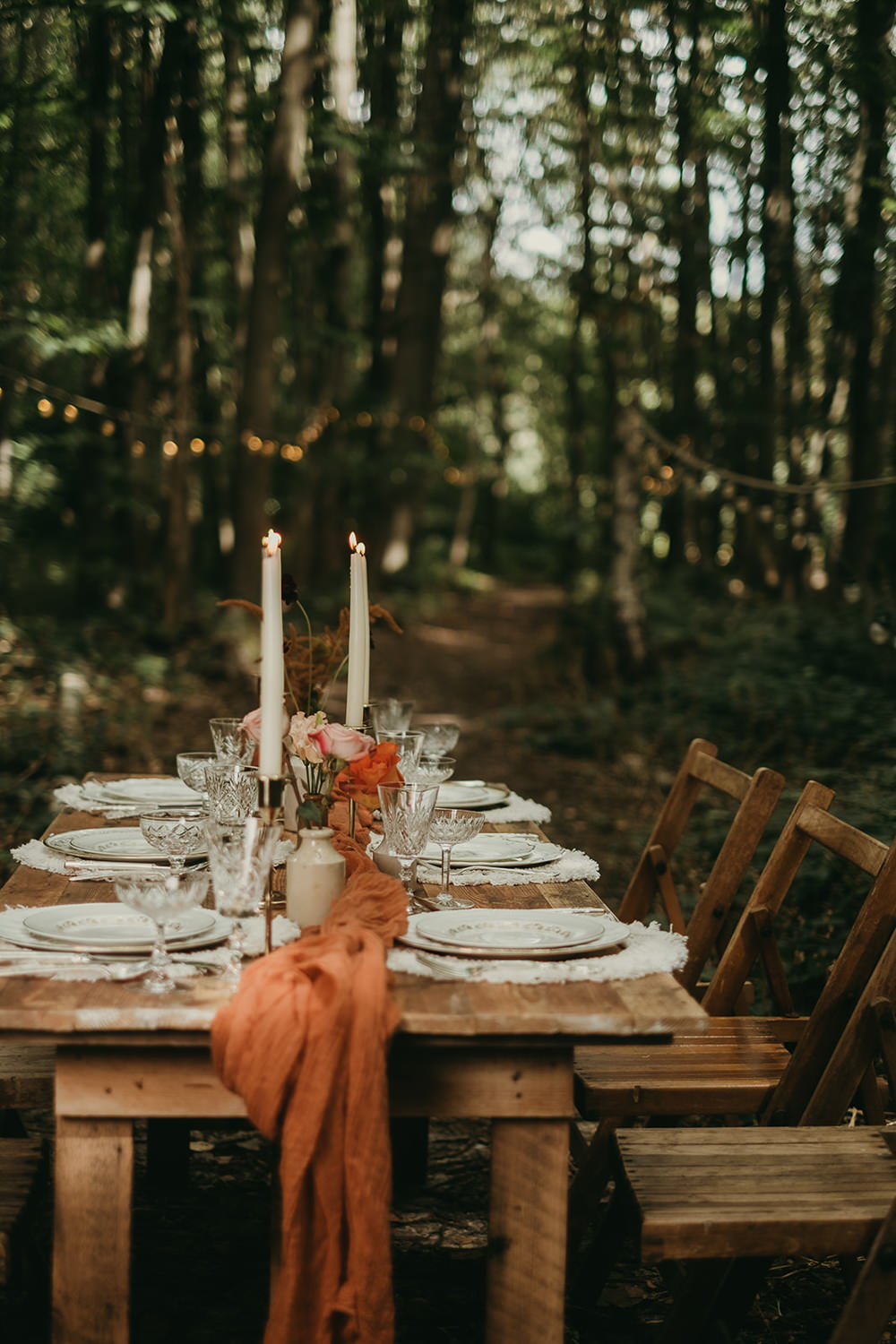 Table Tablescape Decor Candles Flowers Lighting Woods Wedding Tom Jeavons Photography