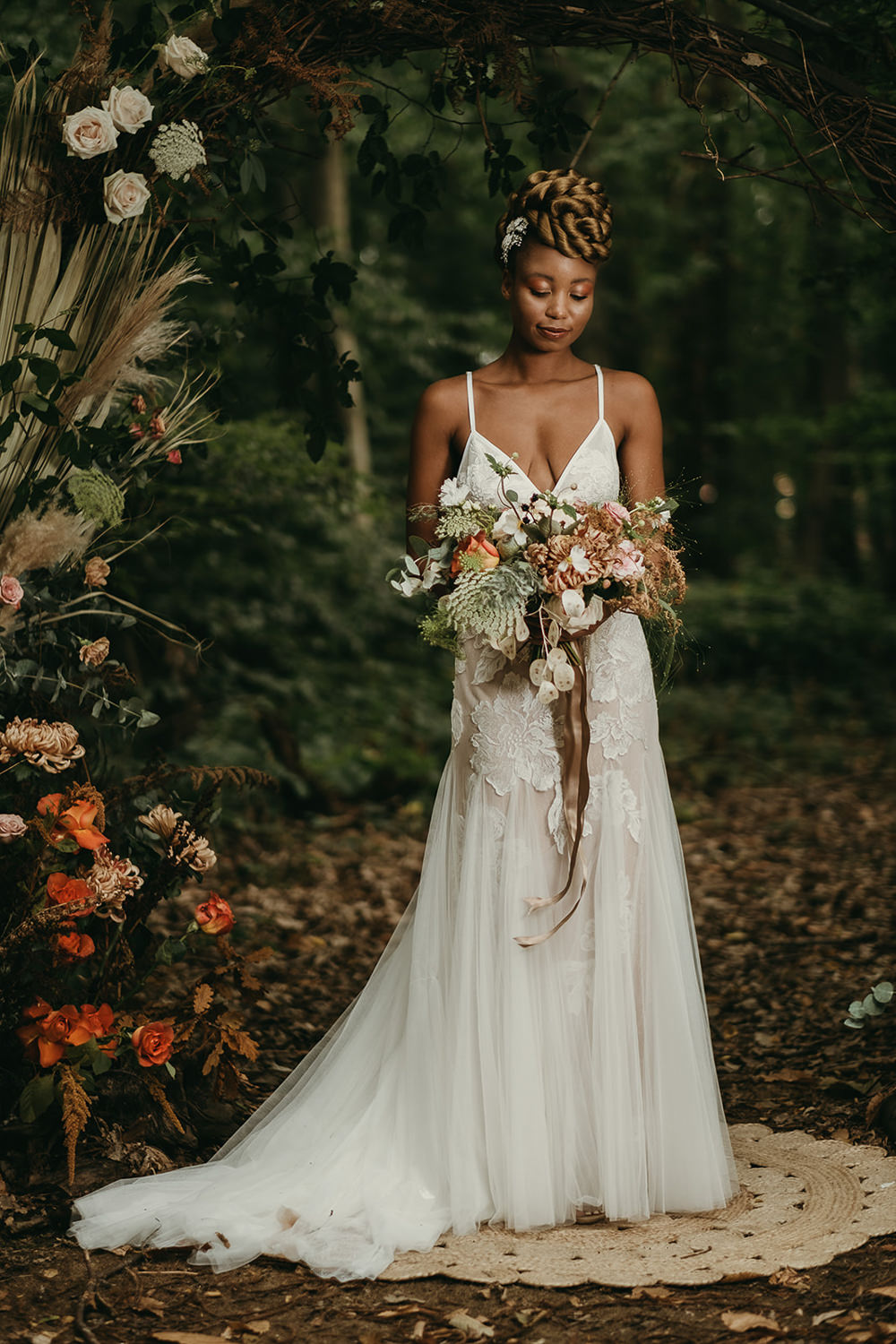 Dress Gown Bride Bridal Lace Tulle Straps Woods Wedding Tom Jeavons Photography