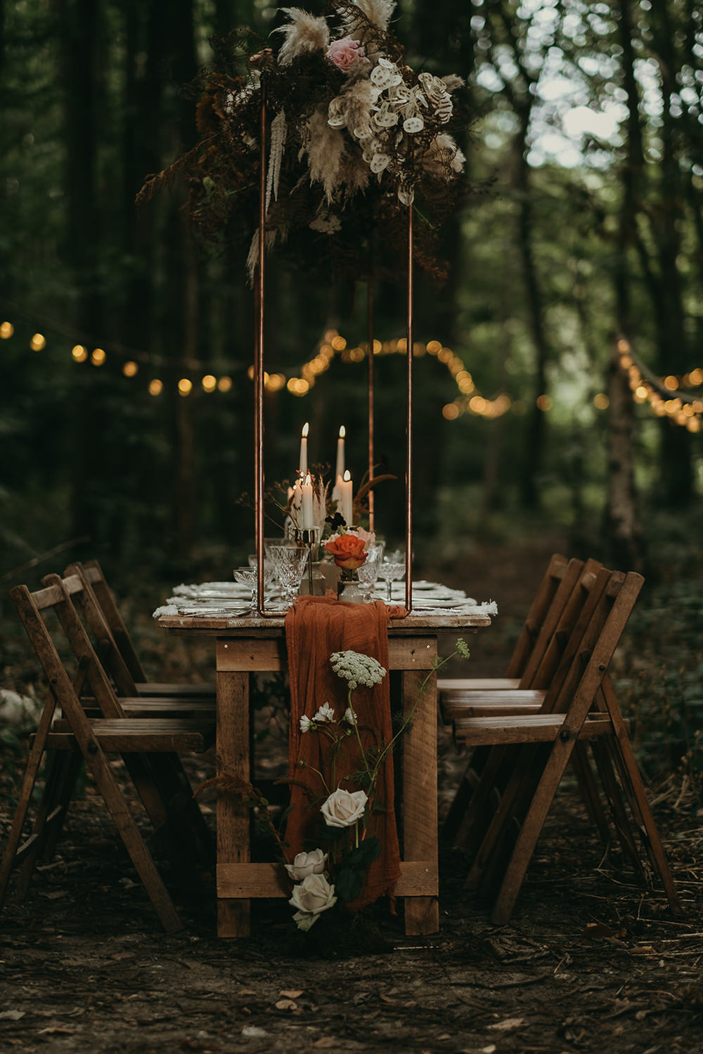 Table Tablescape Decor Candles Flowers Lighting Woods Wedding Tom Jeavons Photography