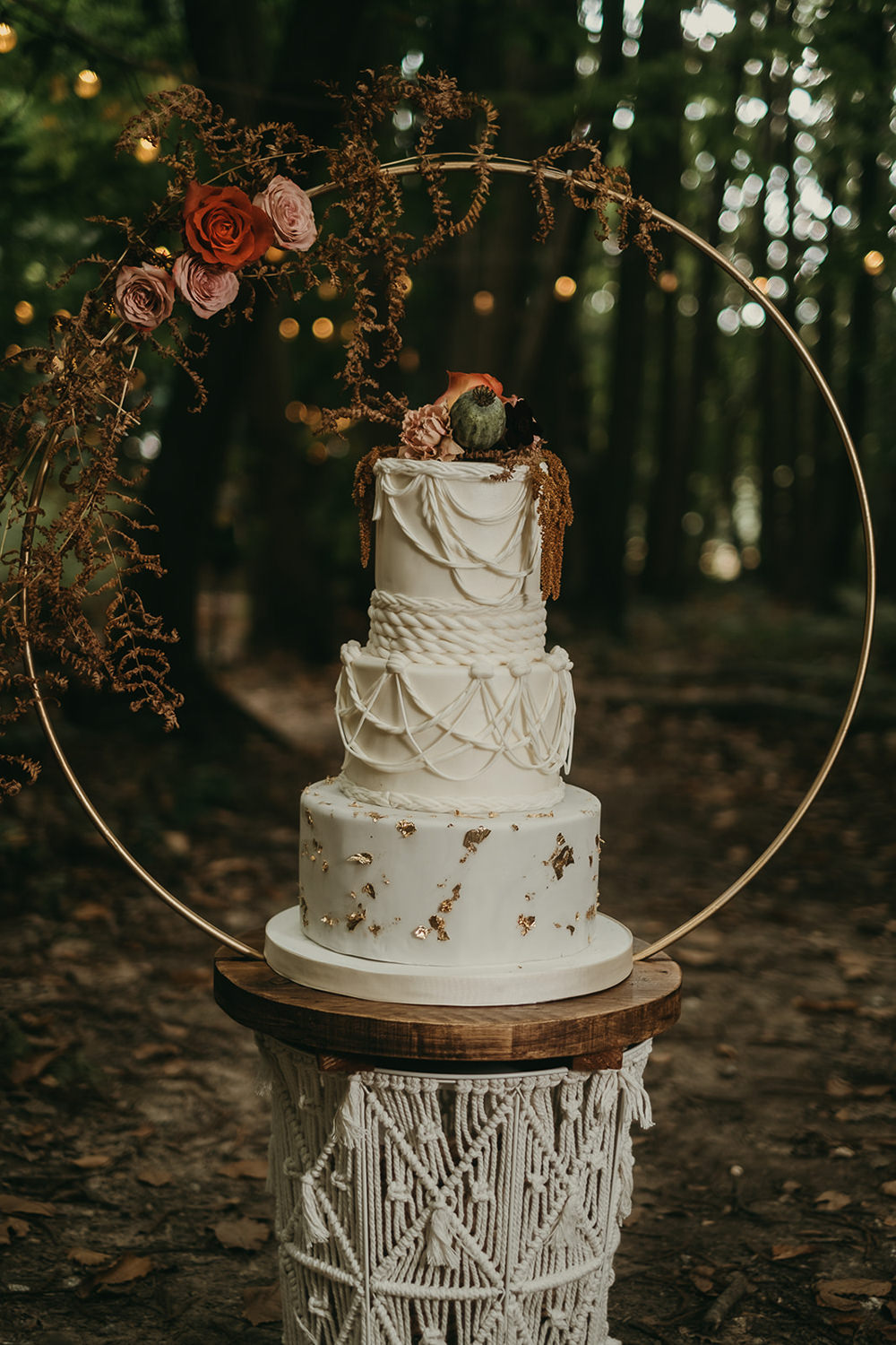 Iced Cake Hoop Flowers Woods Wedding Tom Jeavons Photography