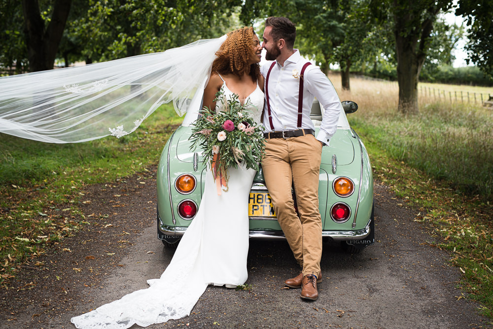 Mint Green Car Transport Retro Vintage Barn Elopement FJS Wedding Photography
