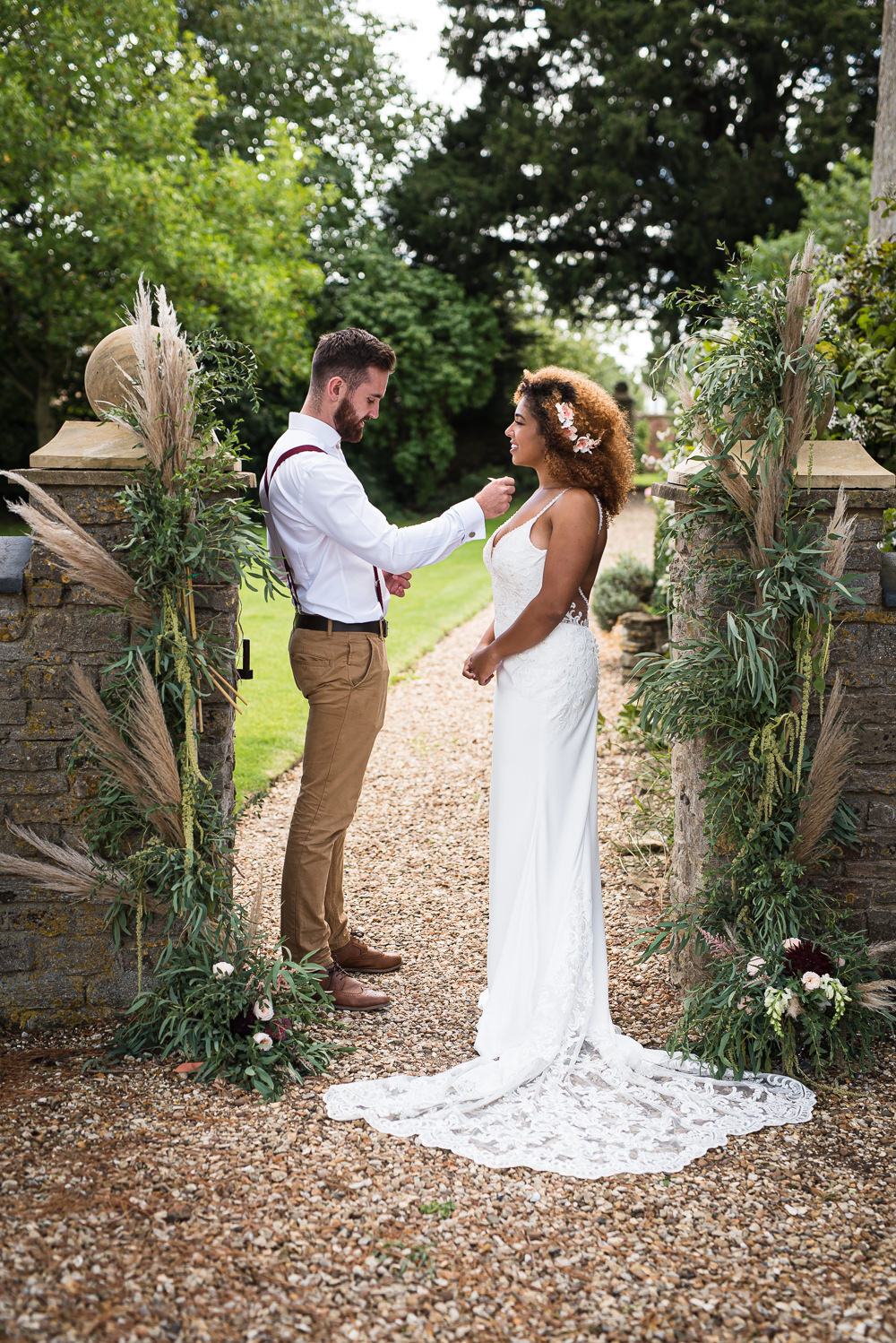 Pampas Grass Greenery Backdrop Barn Elopement FJS Wedding Photography