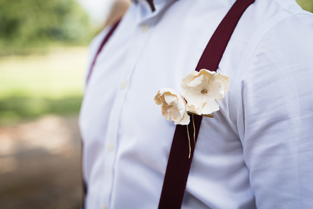 Groom Buttonhole Flowers Braces Barn Elopement FJS Wedding Photography
