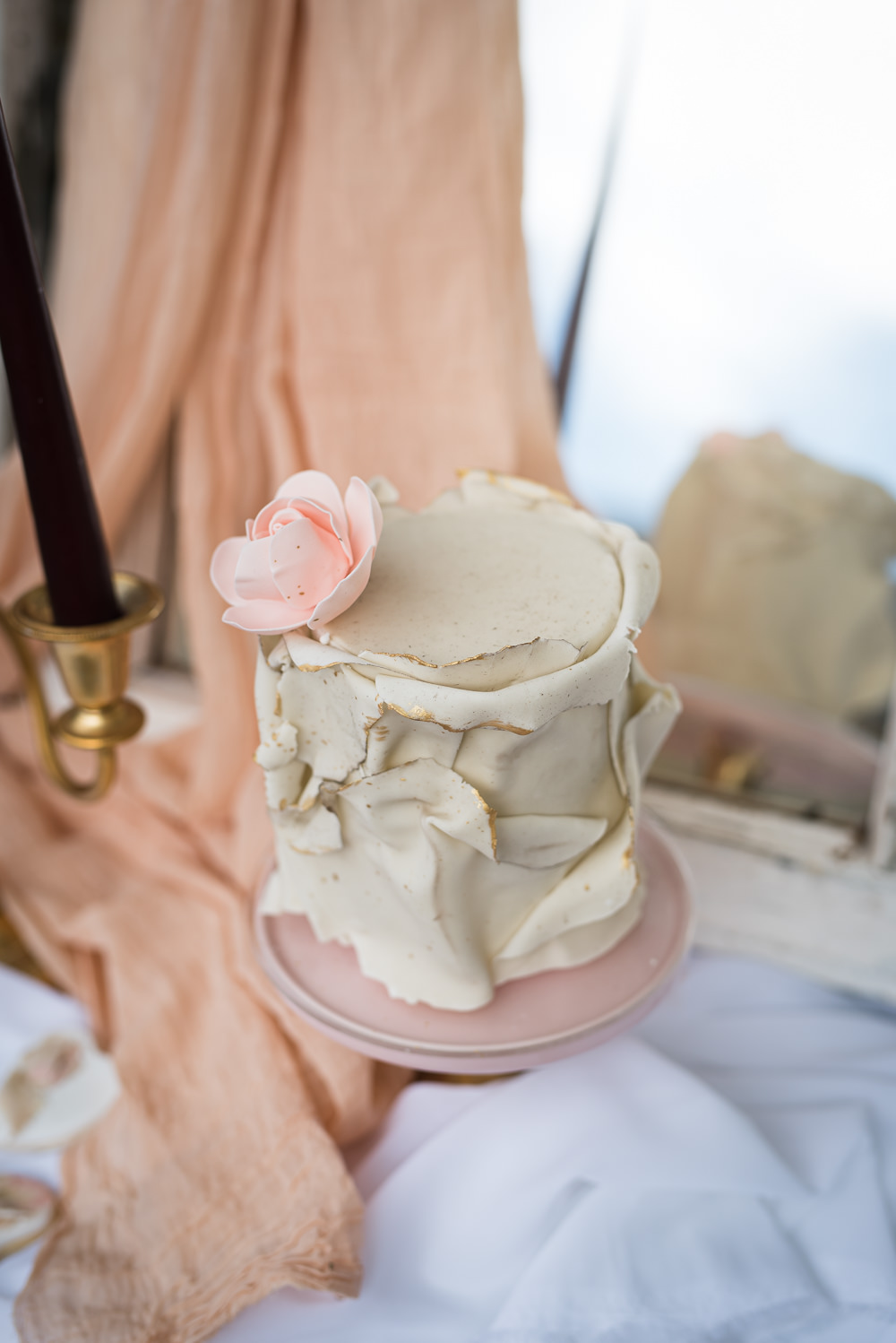 Ruffle Cake Pink Flower Barn Elopement FJS Wedding Photography