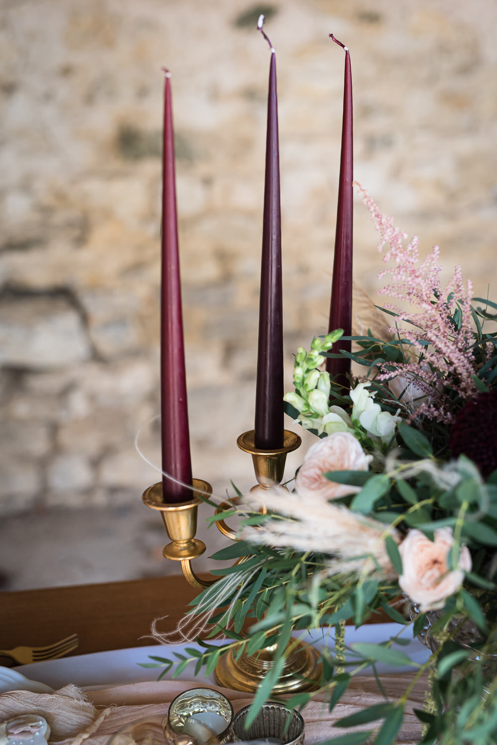 Budgundy Candlesticks Barn Elopement FJS Wedding Photography