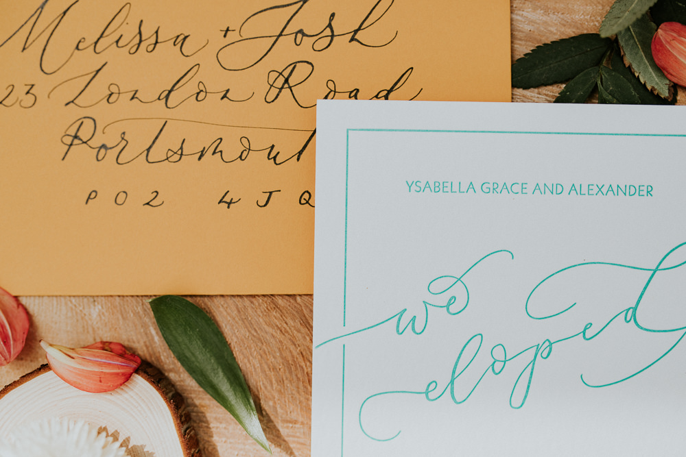 Stationery Invite Invitation Mustard Yellow Teal Blue Campervan Wedding Ideas Heather Sham