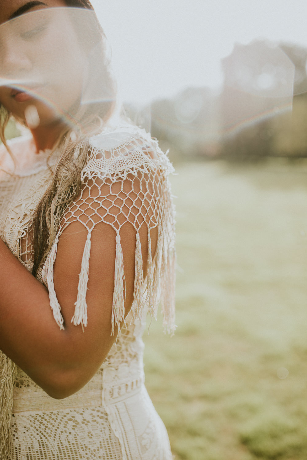 Dress Gown Bride Bridal Lace Boho Fringe Tassel Campervan Wedding Ideas Heather Sham