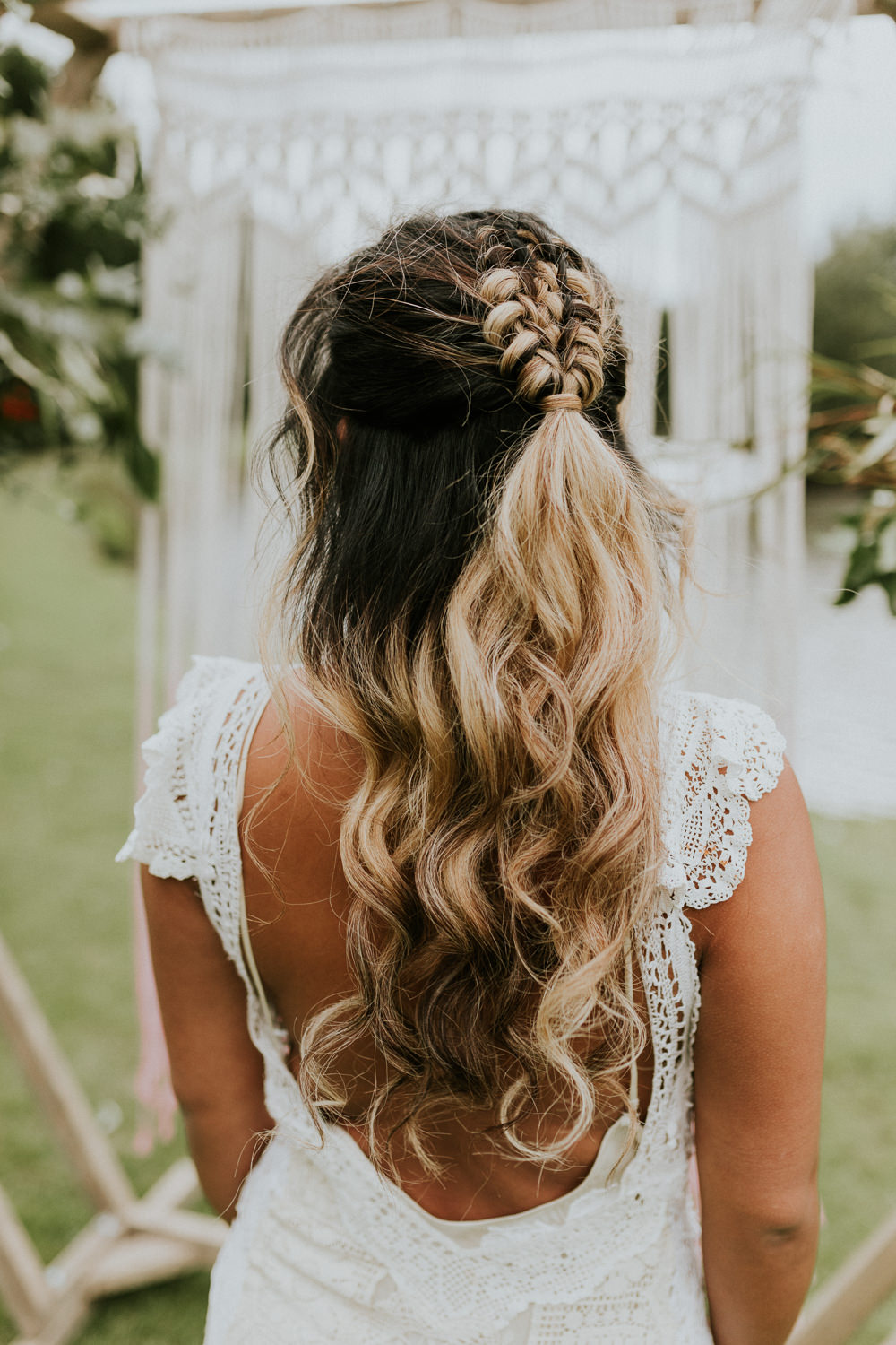Bride Bridal Hair Style Up Do Plait Waves Half Up Half Down Campervan Wedding Ideas Heather Sham