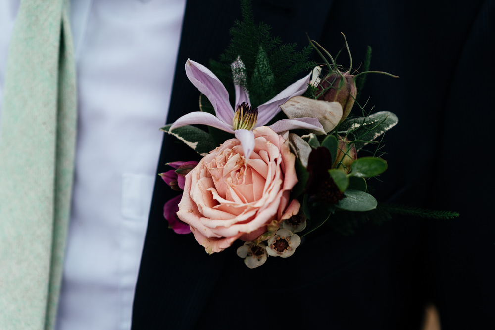 Groom Buttonhole Flowers Rose Covid Real Wedding Holly Bobbins Wedding Photographer