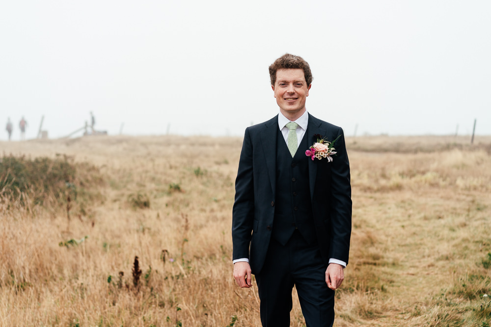 Groom Suit Sage Green Tie Covid Real Wedding Holly Bobbins Wedding Photographer