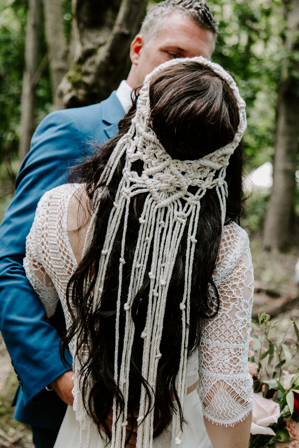 Macrame Hair Accessory Bride Bridal Dark Pink Wedding Ideas Caroline Opacic Photography