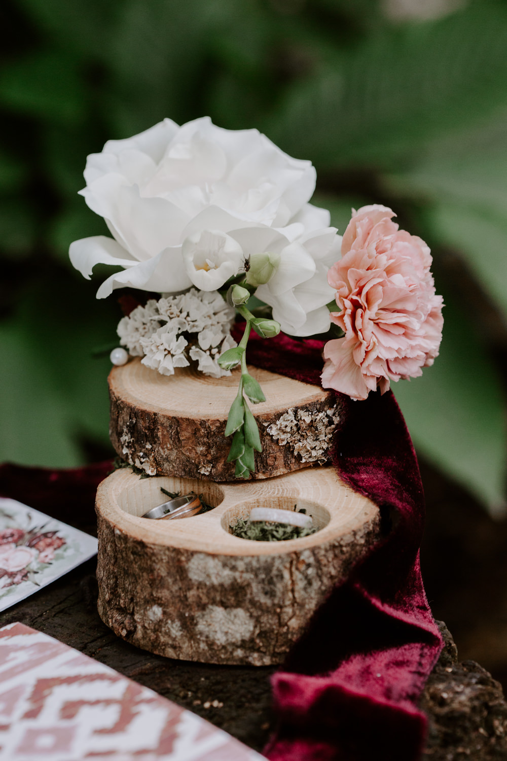 Wooden Log Ring Box Dark Pink Wedding Ideas Caroline Opacic Photography