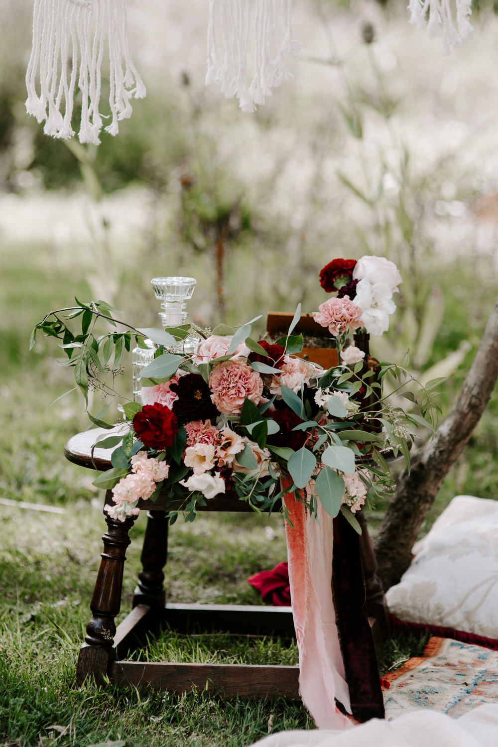 Bouquet Flowers Bride Bridal Rose Greenery Ribbon Dark Pink Wedding Ideas Caroline Opacic Photography