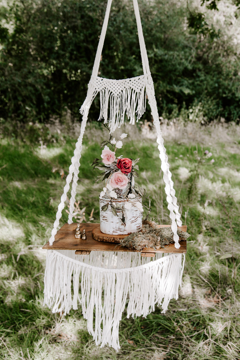 Log Cake Semi Naked Flowers Stand Swing Dark Pink Wedding Ideas Caroline Opacic Photography