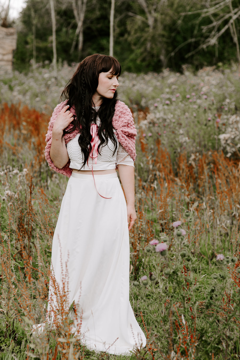 Dress Gown Bride Bridal Two Piece Skirt Top Lisa Lyons Dark Pink Wedding Ideas Caroline Opacic Photography