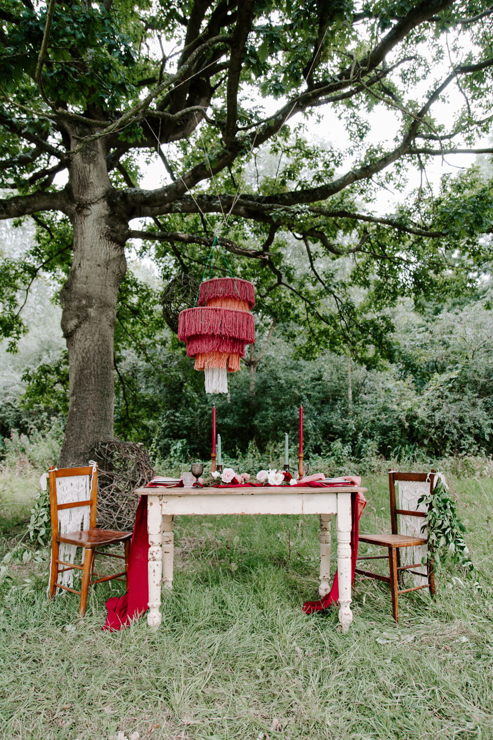 Table Tablescape Decor Lampshades Flowers Dark Pink Wedding Ideas Caroline Opacic Photography