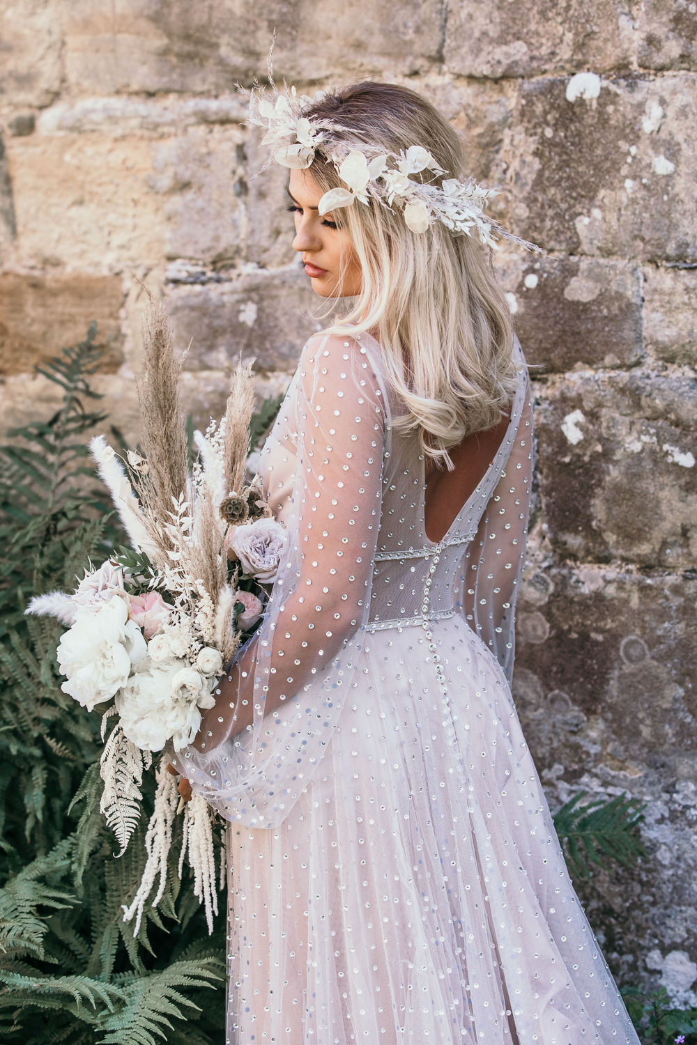 Dress Gown Bride Bridal Willowby by Watters Sparkle Sequin Long Sleeves Tulle Earthy Boho Wedding Natalie Hamilton Photography