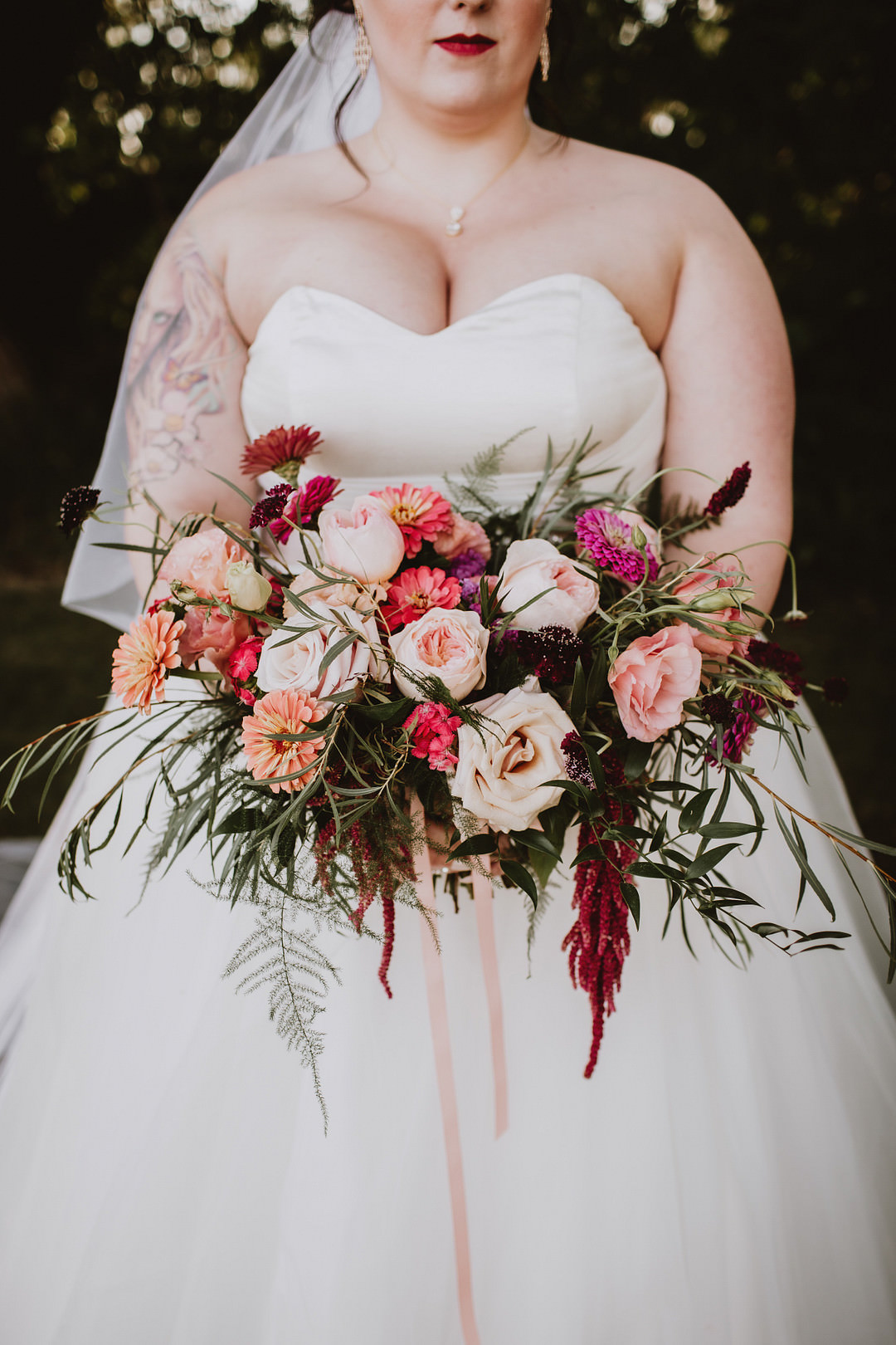 Bouquet Flowers Bride Bridal Rose Amaranthus Blush Red Fairytale Forest Wedding Christina W Kroeker Creative