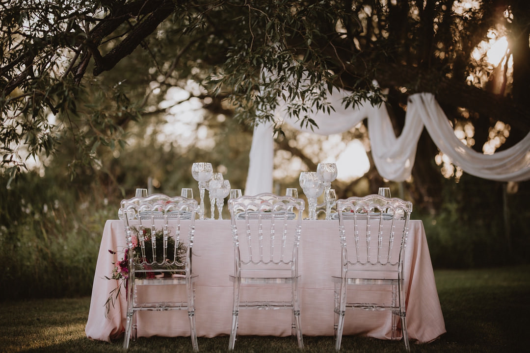 Table Tablescape Decor Candles Pink Cloth Ghost Chairs Fairytale Forest Wedding Christina W Kroeker Creative