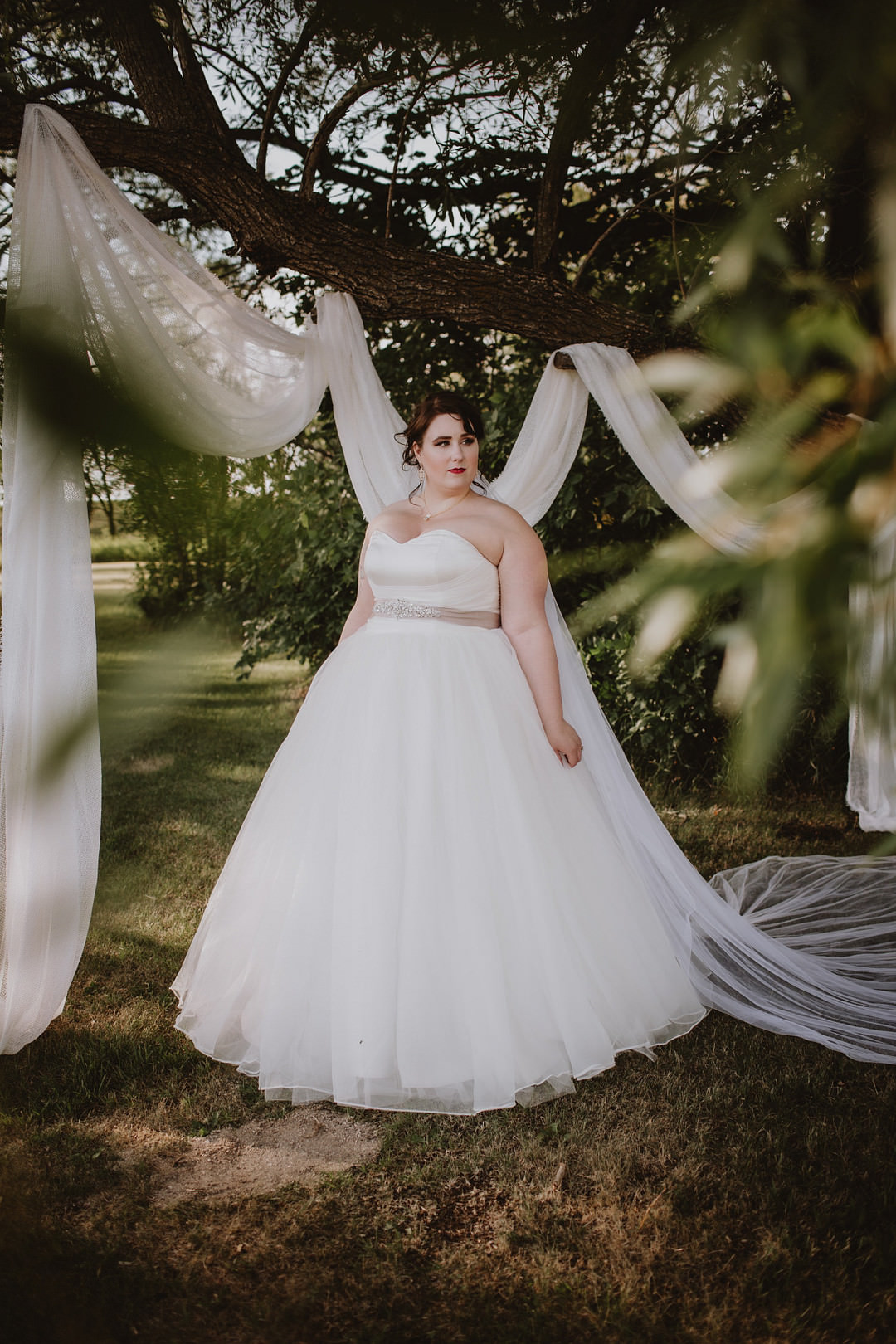 Dress Gown Bride Bridal Strapless Tulle Veil Fairytale Forest Wedding Christina W Kroeker Creative