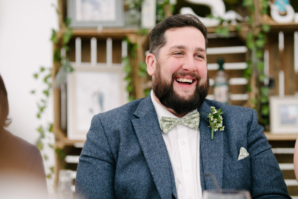 Groom Suit Blue Bow Tie Geodome Campsite Wedding Aden Priest Photography