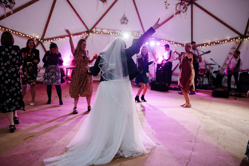 Bride Bridal Leather Jacket Geodome Campsite Wedding Aden Priest Photography