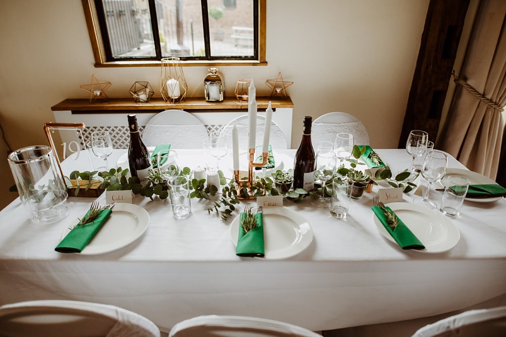 Decor Table Greenery Succulent Terrarium Candle Greek English Wedding Holly Collings Photography