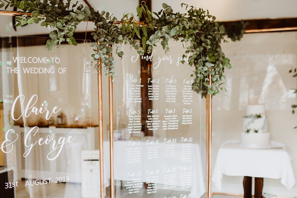 Table Plan Seating Chart Sign Signs Signage Clear Perspex Acrylic Greenery Greek English Wedding Holly Collings Photography