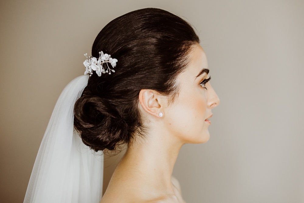 Bride Bridal Hair Style Up Do Veil Comb Greek English Wedding Holly Collings Photography