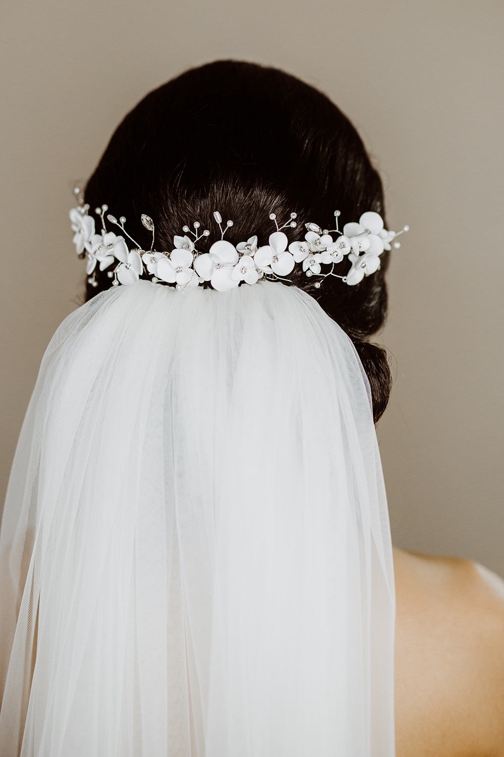 Bride Bridal Hair Style Up Do Veil Comb Greek English Wedding Holly Collings Photography