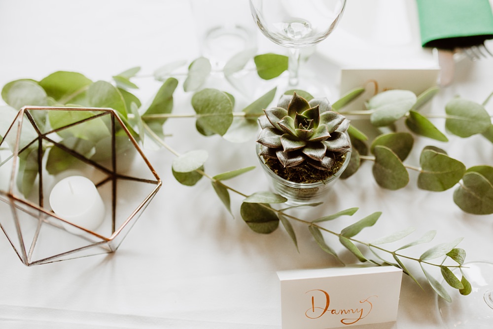 Decor Table Greenery Succulent Terrarium Candle Greek English Wedding Holly Collings Photography