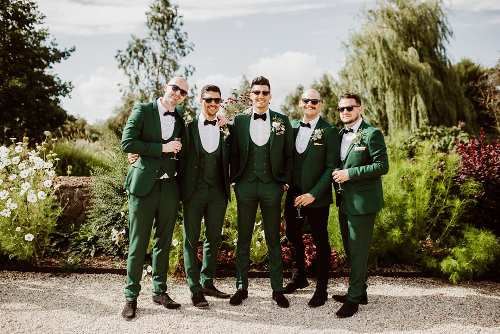 Green Suit Groom Groomsmen Bow Tie Greek English Wedding Holly Collings Photography