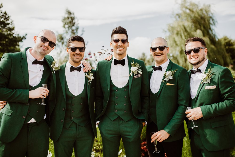 Green Suit Groom Groomsmen Bow Tie Greek English Wedding Holly Collings Photography