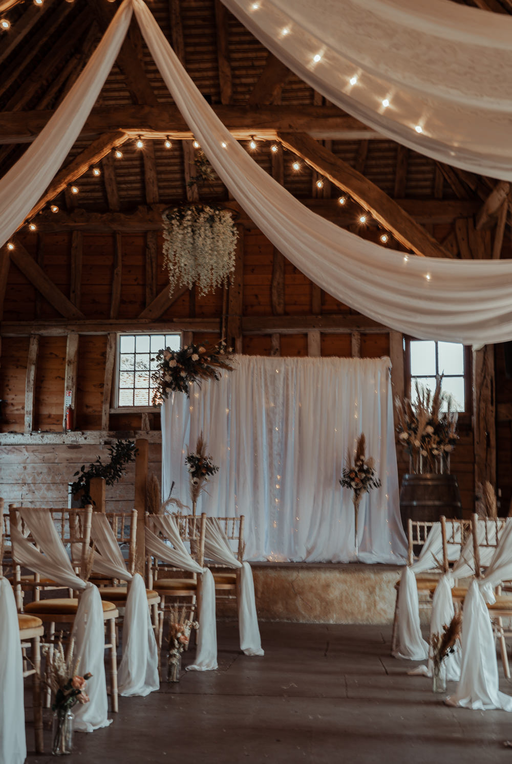 Barn Backdrop Aisle Decor Ligting Flowers Pew End Intimate Wedding Ideas Imogen Eve Photography