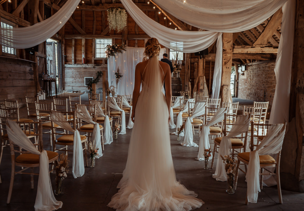 Barn Backdrop Aisle Decor Ligting Flowers Pew End Intimate Wedding Ideas Imogen Eve Photography