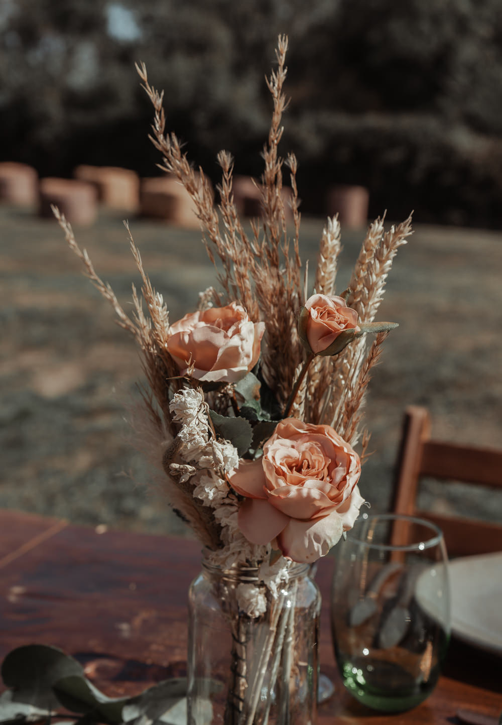 Centrepiece Flowers Dried Flowers Grass Rose Decor Intimate Wedding Ideas Imogen Eve Photography
