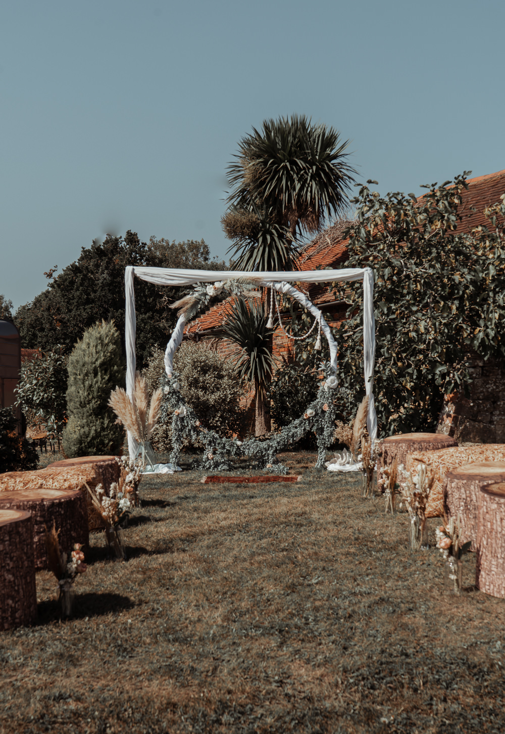Moongate Flower Arch Backdrop Ceremony Outdoors Intimate Wedding Ideas Imogen Eve Photography