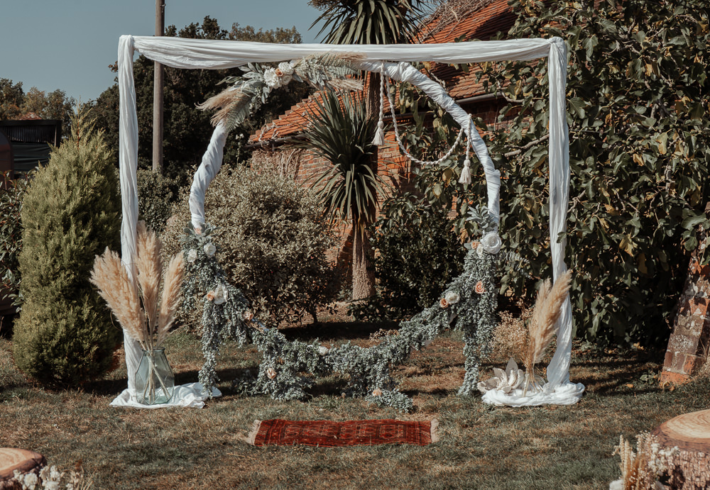 Moongate Flower Arch Backdrop Ceremony Outdoors Intimate Wedding Ideas Imogen Eve Photography