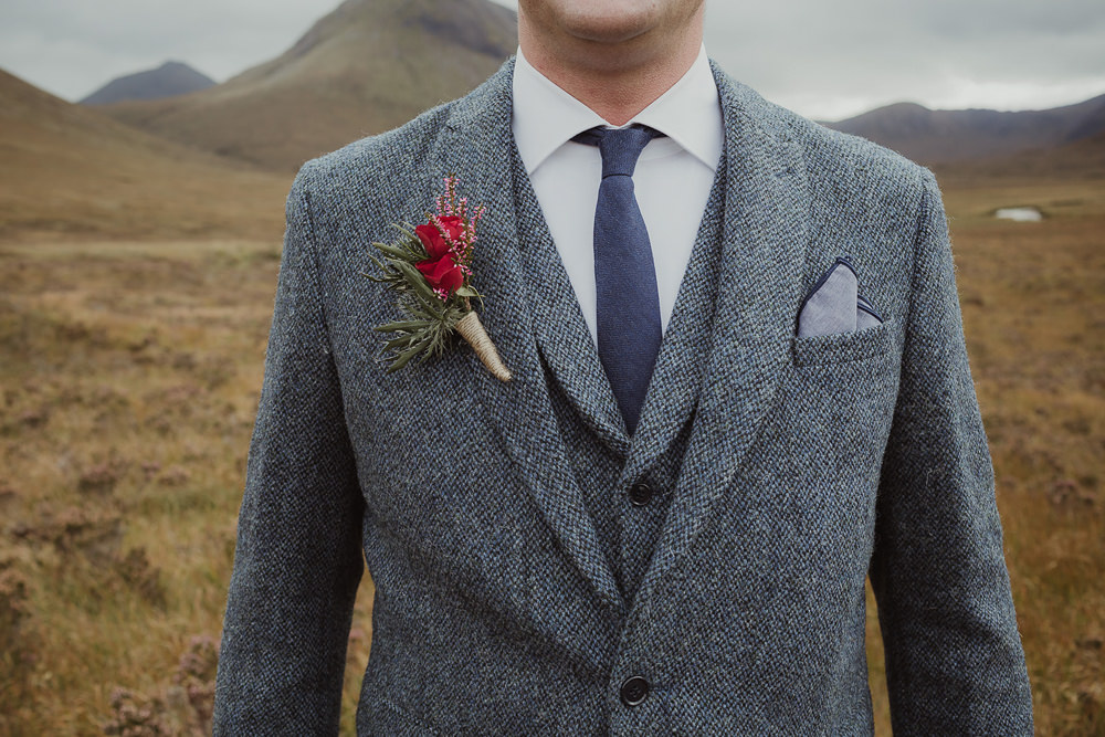 Groom Buttonhole Flowers Thistle Isle Of Skye Elopement Maureen Du Preez