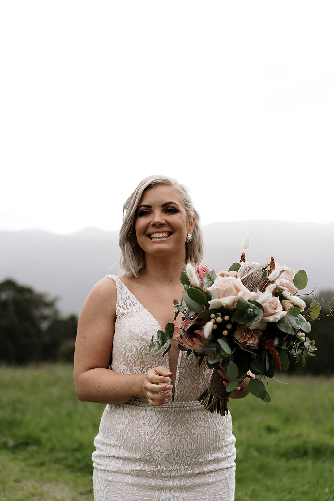 Bride Bridal Dress Gown Fit Flare V Neck Mountain Elopement Petite Visuals