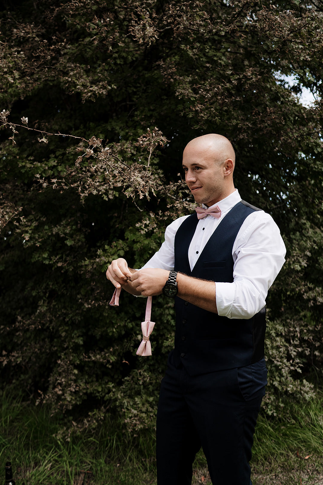 Groom Suit Pink Bow Tie Waistcoat Mountain Elopement Petite Visuals