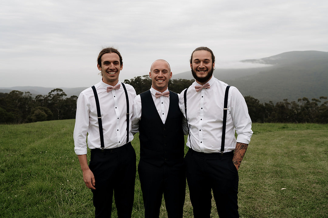 Groom Suit Pink Bow Tie Waistcoat Braces Groomsmen Mountain Elopement Petite Visuals