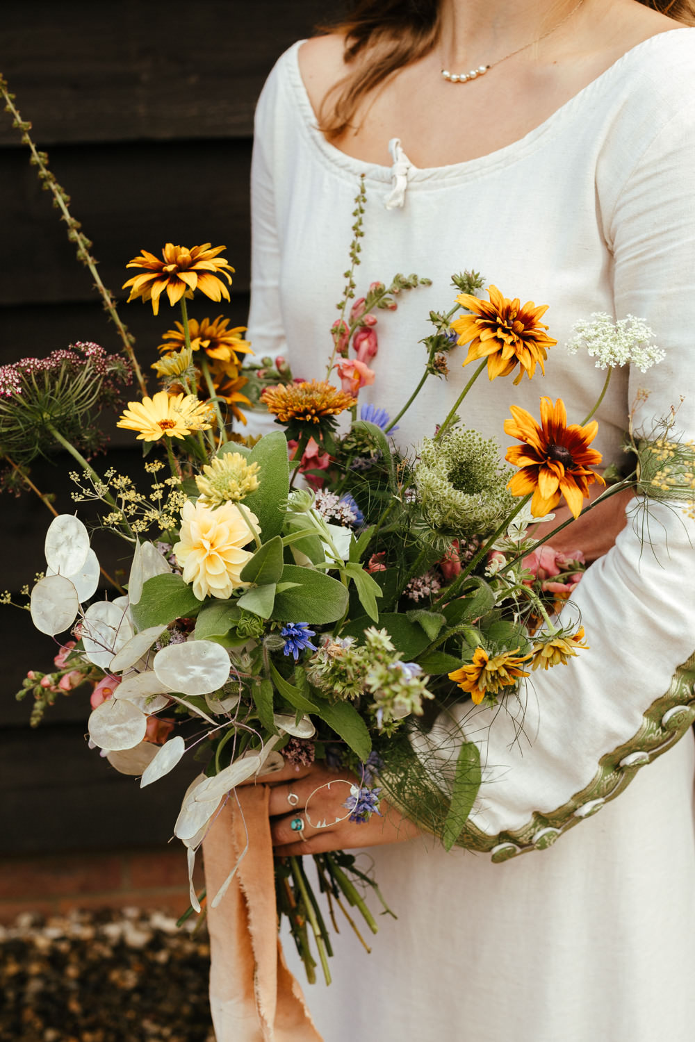 Bouquet Flowers Bride Bridal Natural Wild Ribbon Old English Wedding Eneka Stewart