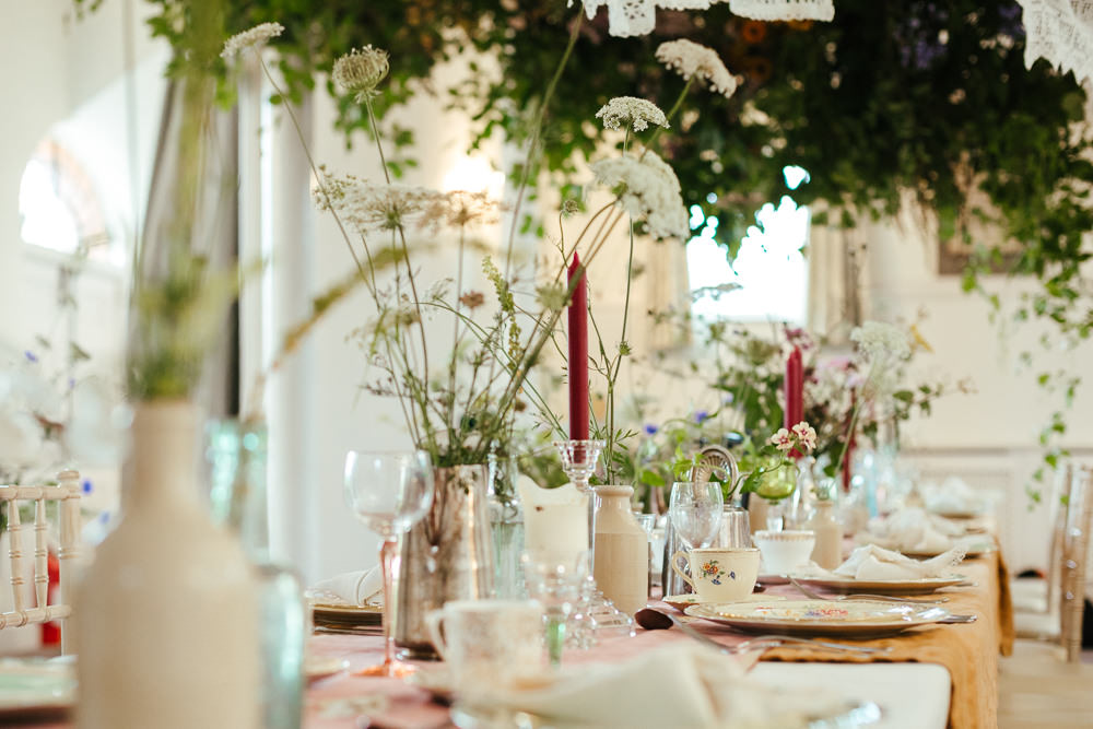 Table Tablescape Flower Installation Hanging Greenery Cloths Vintage Decor Old English Wedding Eneka Stewart