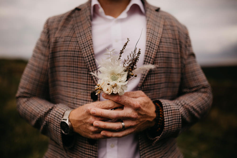 Peak District Elopement Fly On The Wall Photography Groom Buttonhole Flowers